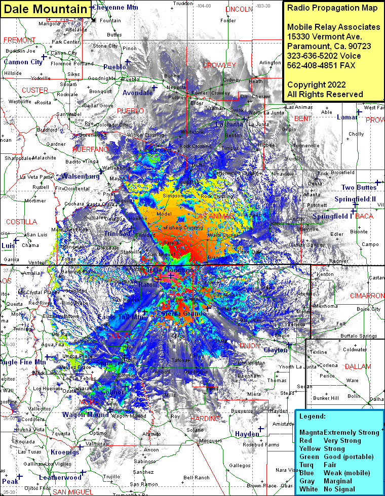 heat map radio coverage Dale Mountain